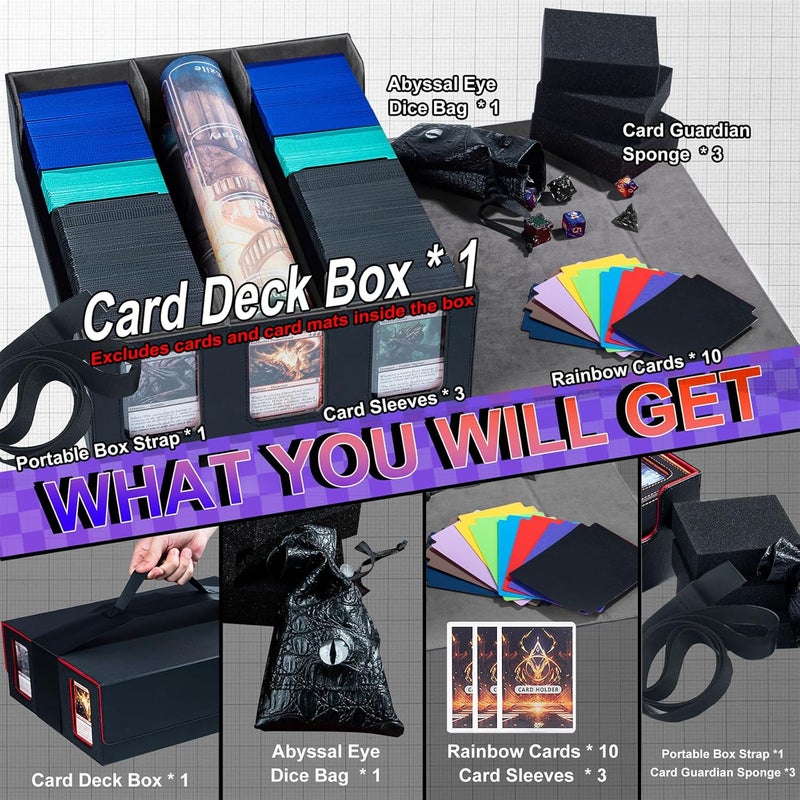 Scimi Extra Large Card Storage Box Holds 3600+ Cards Compatible with 12 Small Deck Boxes, Includes Cthulhu Dice Bag, 10 Colorful Dividers, 4 Protective Foam Pads, Perfect for MTG （Black） - Image 2